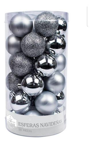 Paquete 30 Esferas De 5cm Navideñas Plástico Color Plata