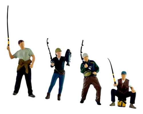 4pcs 1/64 Pescando Hombres Y Mujeres Resina En Miniatura