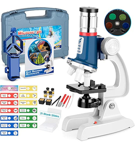 Kit De Microscopio De 58 Piezas Para Niños 5-7 8-12, 100x-12