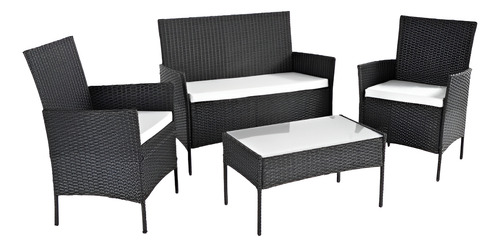 Juego Terraza Rattan 4 Piezas Negro Con Beig Terraza/piscina