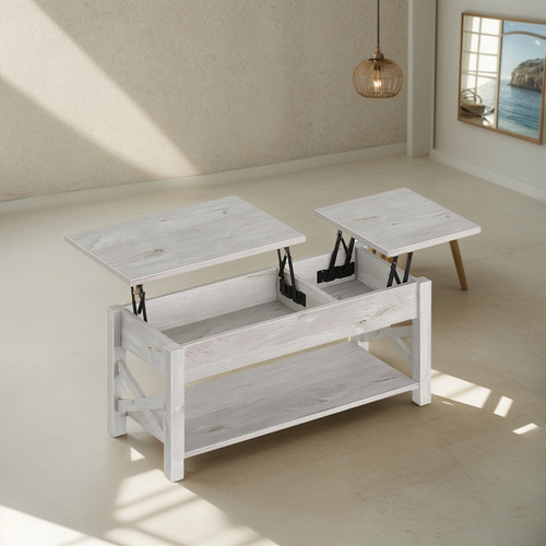 Mesa De Centro De 2 Vías Con Compartimento Oculto Gris