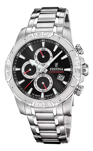 Reloj Festina F20704.6 Hombre Cronografo Acero Inox Negro Malla Plateado Bisel Plateado