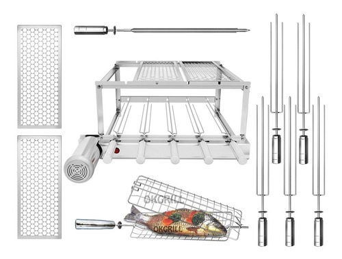 Gira Grill 5 Espetos + 2 Grelhas Moedas + Grelha Giratoria