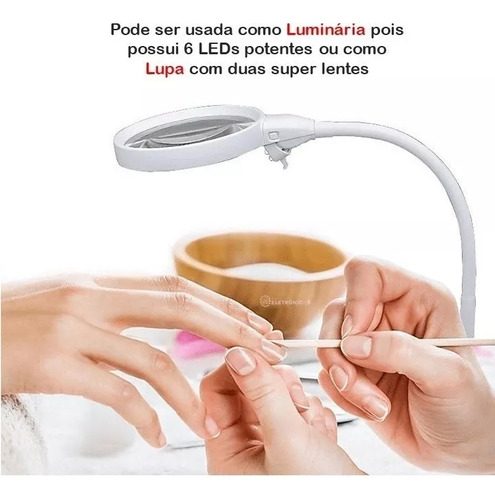 Luminária Lupa Óptica 2 Lentes 5x 6 Leds + Base Fixação