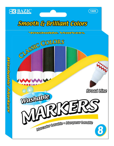 Bazic - Marcadores Lavables De Línea Ancha De 8 Colores, T. Color 8 Unidades