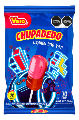 Vero Chupadedo Paleta Sabor Menta Eucalipto 30pz 600gr