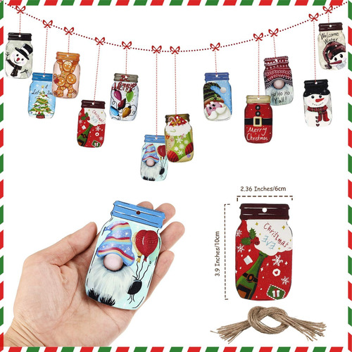 Jetec 24 Pcs Adornos De Árbol De Navidad De Madera Masón Jar