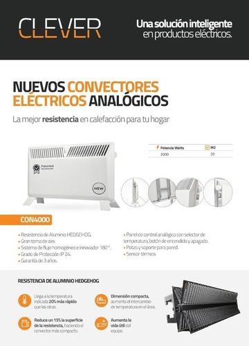 Imagen 7 de 9 de Panel Electrico Convector Estufa Clever 2000w 3 Años Gtia
