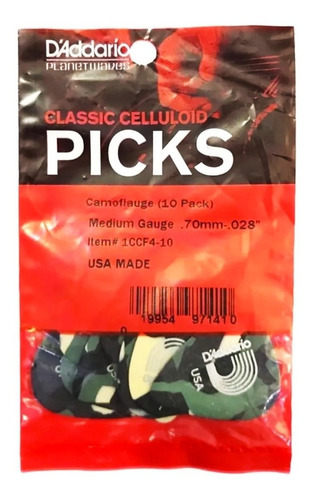 Daddario 1ccf4-10 Paquete Set De 10 Plumillas Diseño Militar Color Verde oscuro Tamaño Mediano