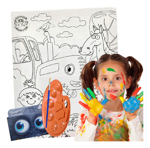 Kit Arte Infantil Bastidor Cuadro Lienzo Pintura Pincel Niño