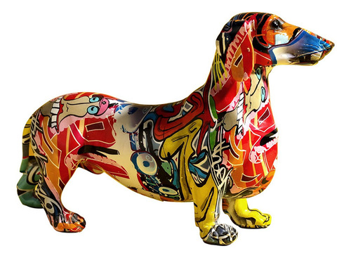 Estatua De Perro Salchicha Colorida Decoración Hogar Escrito