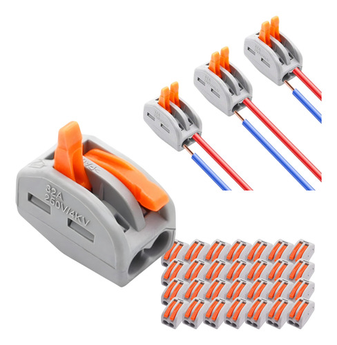 Kit 30 Conector 2 Vias Derivação Emenda Rápida Tipo Borne
