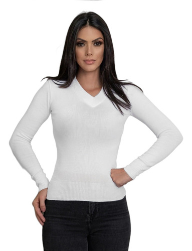 Sweater Fino Mujer Cuello V Tejido Suave 