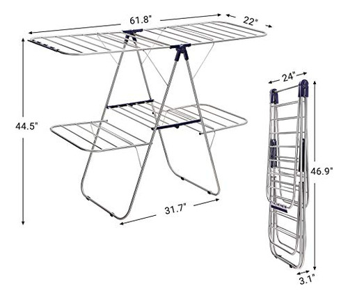 Tendedero Plegable 2 Niveles Con Altura Ajustable Plateado