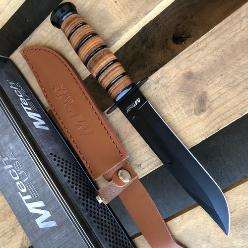 Daga Tipo Ka-bar Tactica Funda Cuero 30cm Cuchillo Full Tang