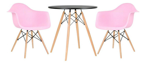 Kit Mesa Jantar Eames Wood 70 Cm 2 Cadeiras  Daw Cores Cor Mesa Preto Com Cadeiras Rosa