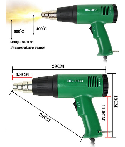 Pistola De Calor Baku Bk-8033 1600w Verde Oscuro