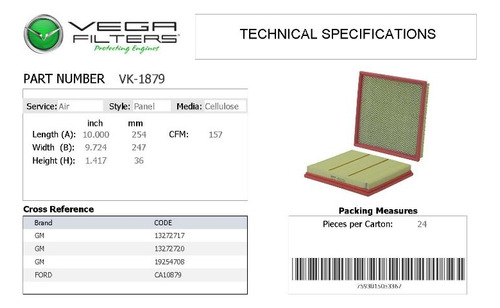 Filtro Aire Cruze 1.8 2011-14 Vega