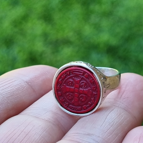 Imagen 3 de 10 de Anillo Plata Resina San Benito Rojo Chico