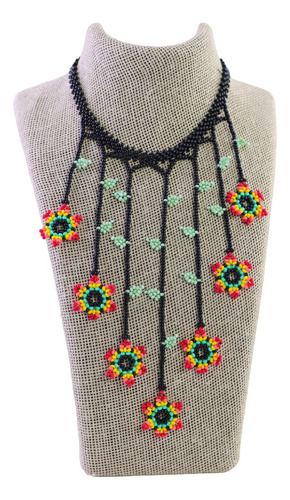 Collar Con Fleco De Flores Mostacillas Artesanal Color 3