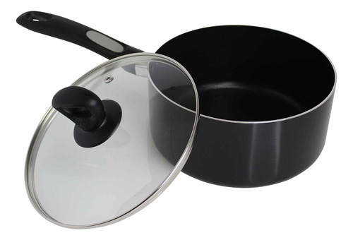 Cacerola Antiadherente De Aluminio Con Tapa 1 Litro Negra