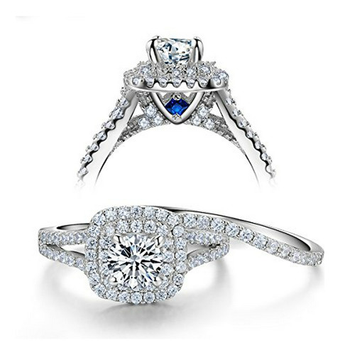 Anillo Compromiso Boda Plata Sapphira Azul 2ct