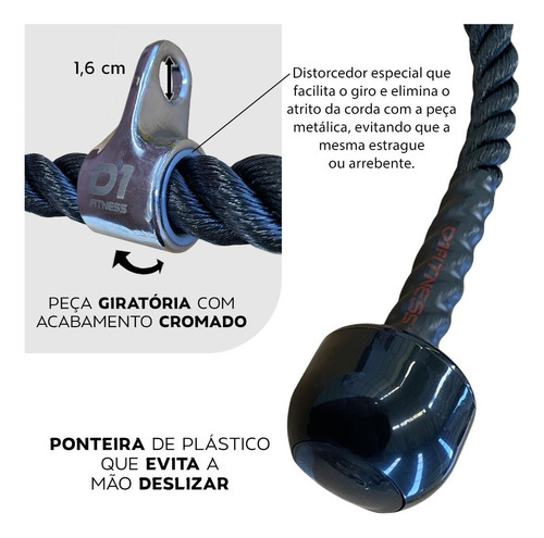 Kit 3 Puxadores Corda Pulley Triceps Crossover Emborrachado