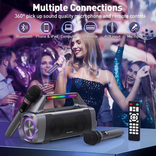 Máquina De Karaoke Con Dos Micrófonos Inalámbricos, Portátil