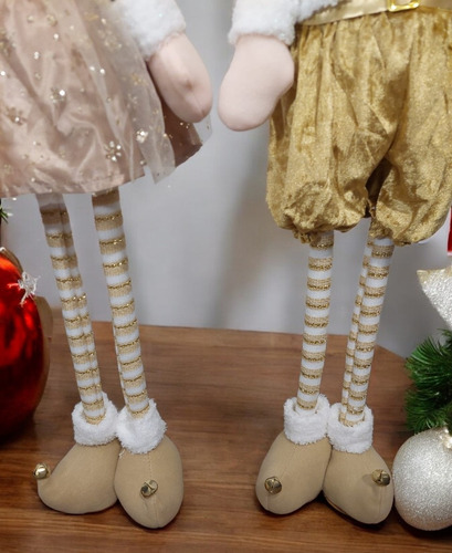 Set Muñecos Duende Patilarga De Navidad Dorado