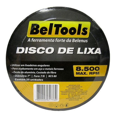  Kit 25 Disco Lixa Ferro 4.1/2x7x8 G50 Beltools 