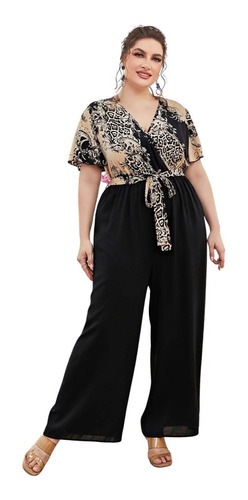 Entero Jumpsuit Talla Grande Escote Cruzado Cinturón Vg 203