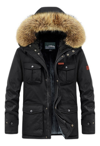 Abrigo Algodón Con Cuello Pelo Felpa Invierno Para Hombre