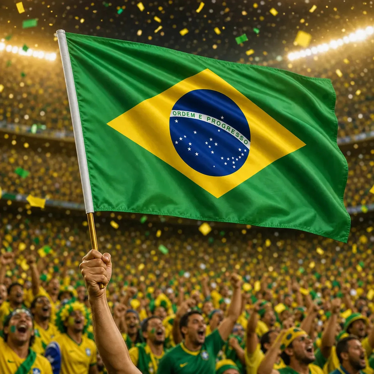 Bandeira do Brasil Copa do Mundo Seleção Brasileira Poliéster 130x90cm Reforçada Mastro Torcedor Decoração Evento Escola Patriota Passeata Área Interna Externa Louis Riel Acústico
