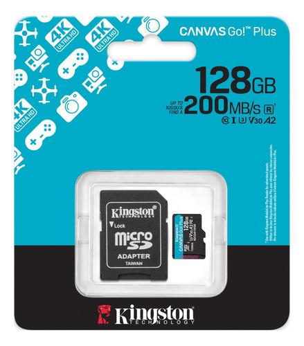 Tarjeta de memoria Kingston Canvas Go Plus con adaptador SD 128GB