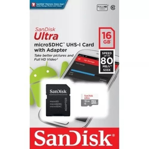Micro Sd Ultra 16gb Classe 10 80mbs Sandisk + Nota Fiscal