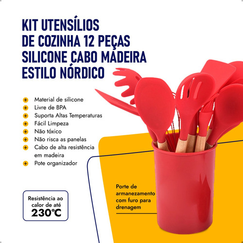 Para Oot Kit 12 Utensílios De Cozinha Em Silicone E Cabo De