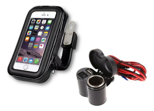 Soporte Gps Moto Espejo Con Cargador Celular 5.5 Funda Touch