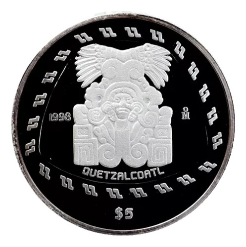 Moneda $5 Onza Plata Quetzalcoatl Proof Precolombina 1998