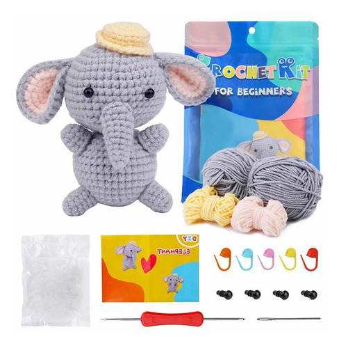 Set Para Tejer Amigurumi Elefante Con Todos Los Materiales.