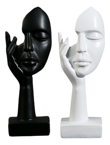2 Esculturas Faciales Abstractas Nórdicas Modernas En Blanco