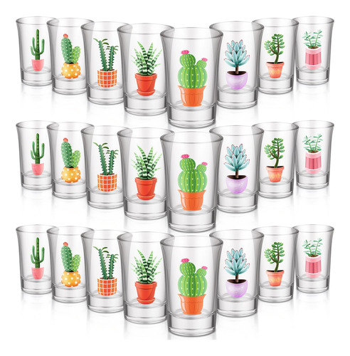 Yaomiao Juego De 24 Vasos De Chupito De Cactus, Plantas Tran