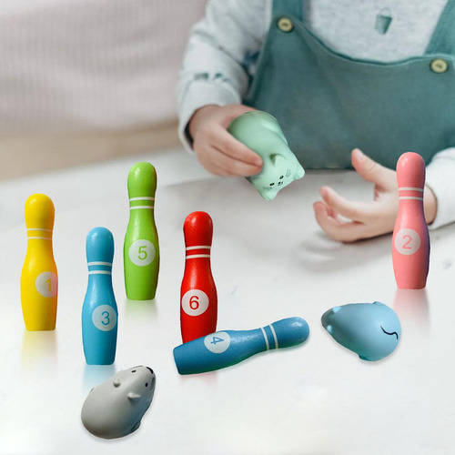Juego De Bolos De Madera Juguete De Desarrollo Temprano Para