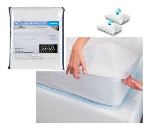 Forro Protector Plástico Antifluido Cama Doble Con Funda