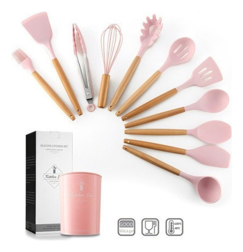 - Batería De Cocina De Silicona De 11 Piezas, Color Rosa