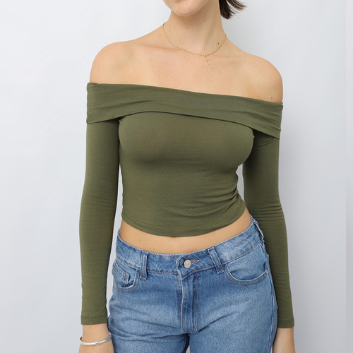 Remera Manga Larga Strapless Mujer