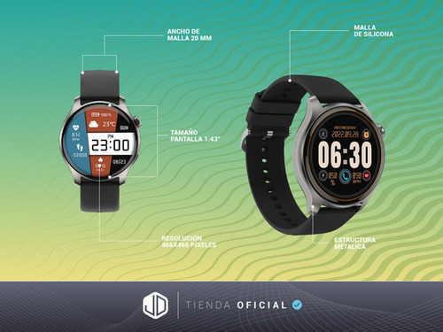 Smartwatch Jd Hawai 1.43 Bluetooth Negro Llamadas Spo2 Cta-*