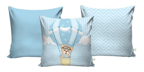 Imagem 4 de 10 de Kit Cortina Infantil Ursinho Baloeiro Md1 + 3 Capas Almofada