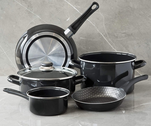 Imagen 5 de 10 de Bateria De Cocina Cinsa 6 Piezas Negro Con Tapa De Vidrio