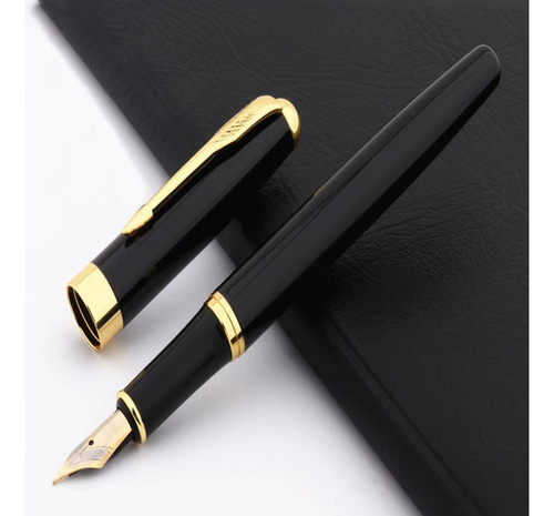 Caneta Tinteiro Refil Tinta Azul Executiva Premium Luxo Ouro Exterior Preto/dourado