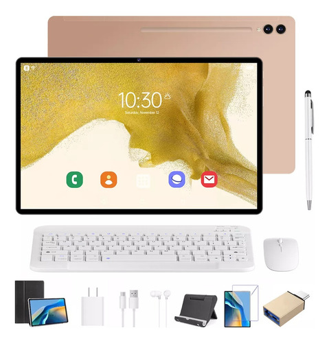 Tablet Android 13 S9 512GB + 12GB RAM con Teclado Color Nude